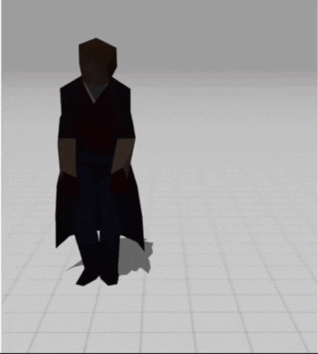 a 3d model of a man in a black coat and red vest