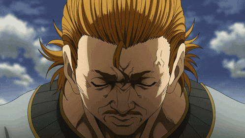a close up of a cartoon character with his eyes closed