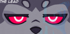 a cartoon drawing of a cat with red eyes and the words " the lead " above it