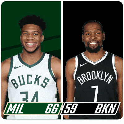 two basketball players one from the bucks and the other from brooklyn