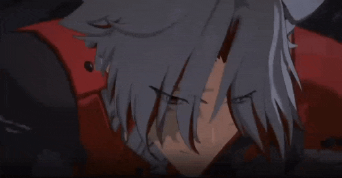 a close up of a character with red eyes