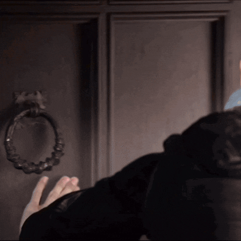 a person knocking on a door with a ring on it