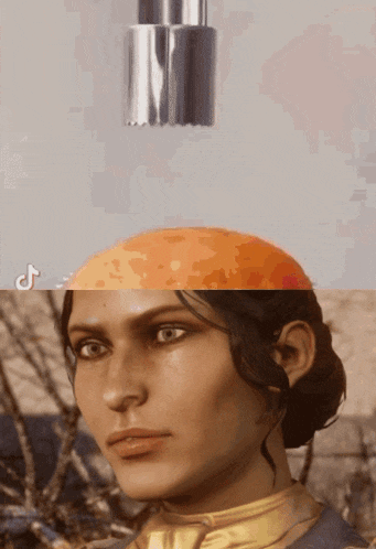 a picture of a woman 's face next to a picture of an orange and a tik tok logo