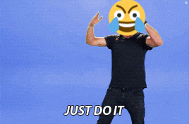 a man with a smiley face on his face is dancing and says " just do it "