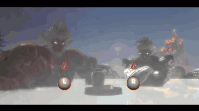 a screenshot of a video game with the letters l and r