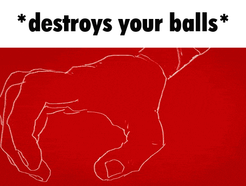 a black and white drawing of a person with the words " destroys your balls "