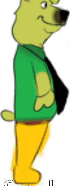 a cartoon dog wearing a green shirt and tie