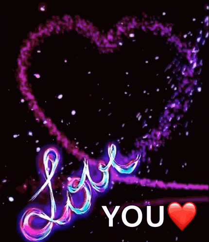 a glowing heart with the words `` love you '' written inside of it .