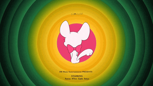 a cartoon drawing of a white mouse with a pink bow and the words db music entertainment presents starring