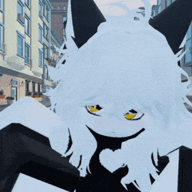 a cartoon character with white hair and black ears