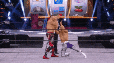 a group of men are wrestling in a wrestling ring .