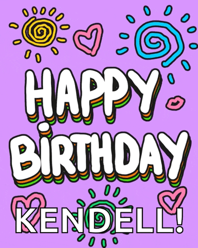 a purple background with the words " happy birthday kendell " on it