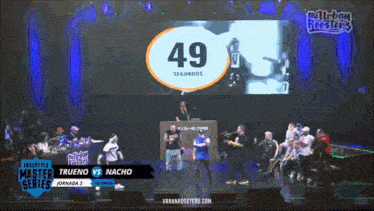 a large screen displays the number 49 and the name trueno on it