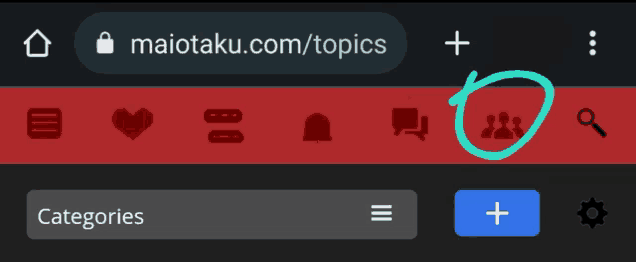 a screen shot of maiotaku.com/topics with a circle around the icons