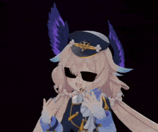 a 3d anime girl wearing sunglasses and a hat with wings is making a peace sign .