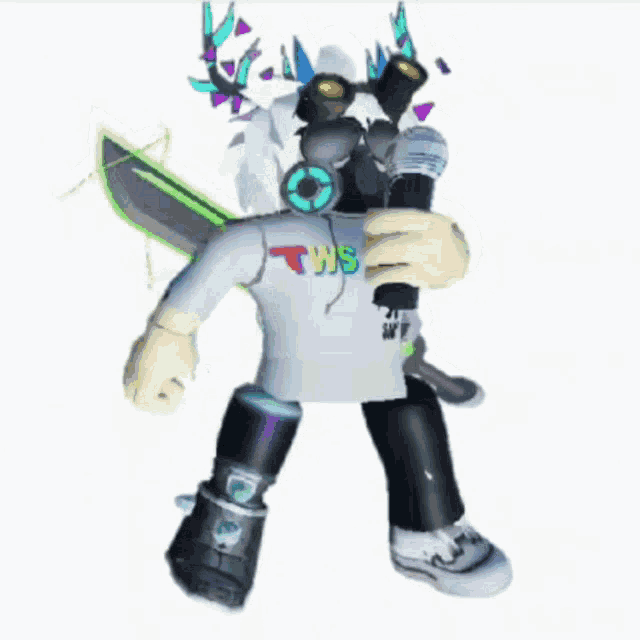 a cartoon character wearing a gas mask and holding a sword