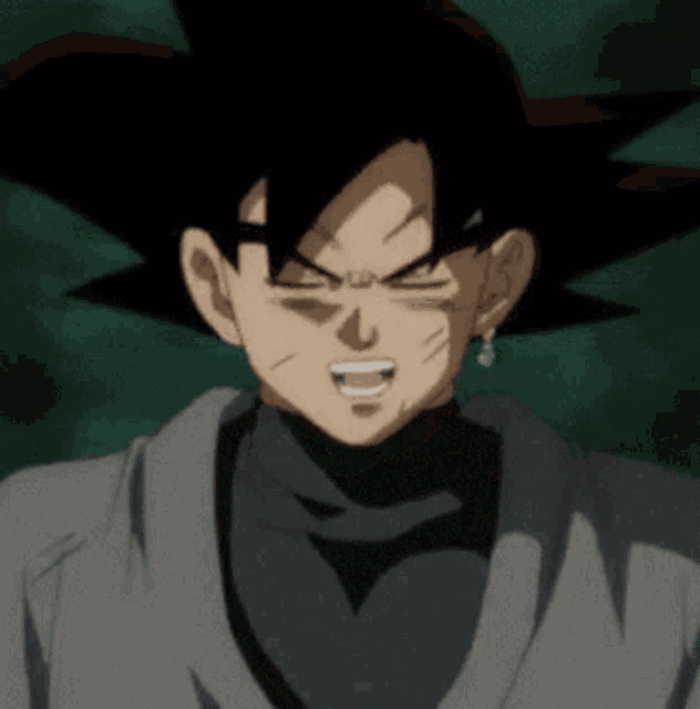 a close up of a cartoon character with a black hair and earrings .