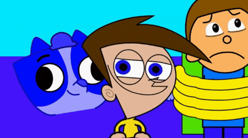 two cartoon characters are standing next to each other and one is tied up
