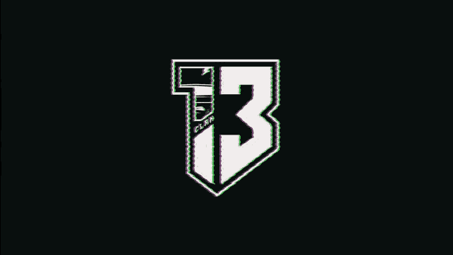 a black and white logo with a purple border on a white background