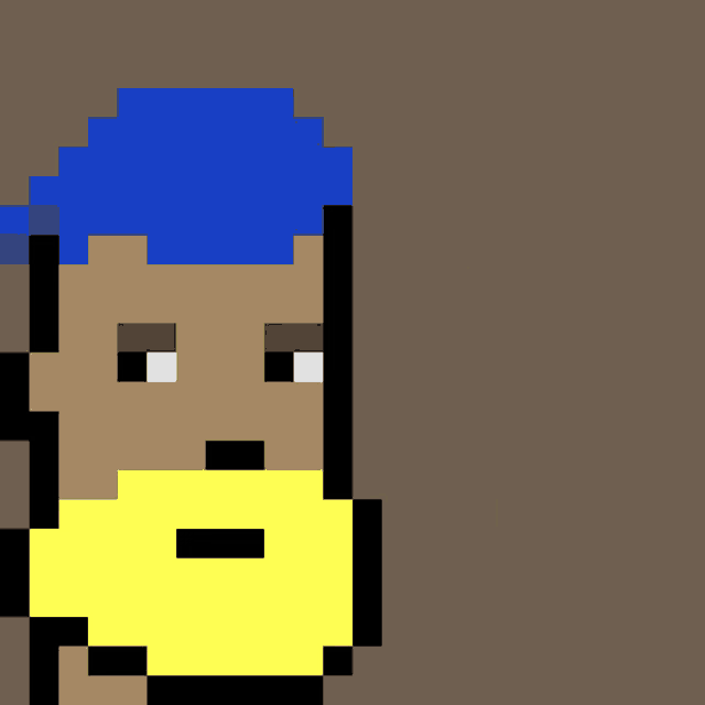 a pixel art of a man with a blue hat and a question mark