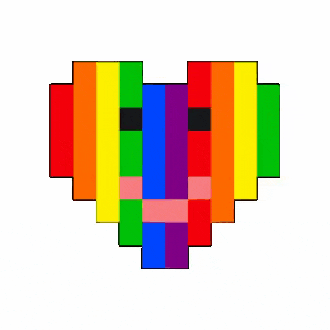 a pixel art of a rainbow heart with a smiley face .