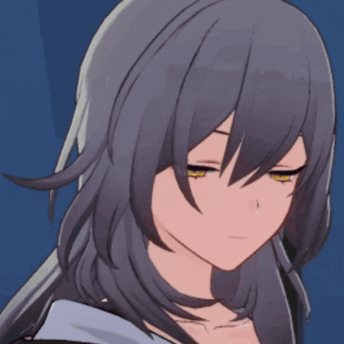 a girl with gray hair and yellow eyes looks at the camera