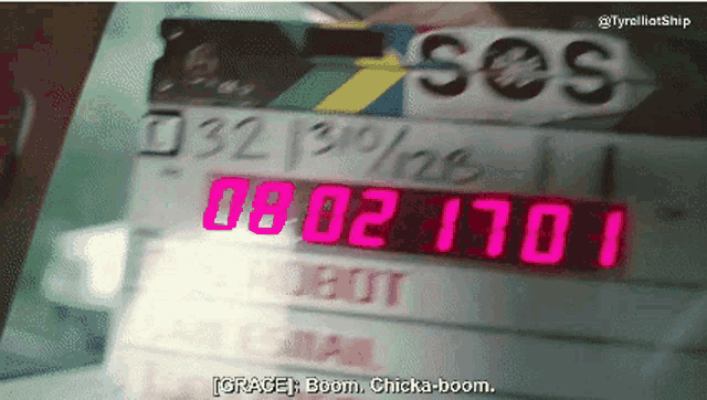 a clapper board with the words grace boom chicka-boom on it
