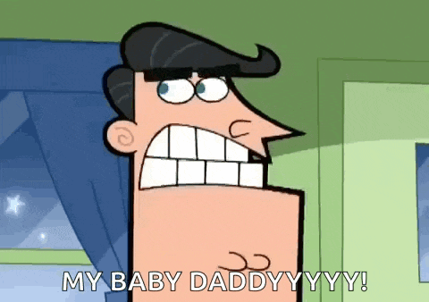 a cartoon character from fairly odd parents is talking about his baby daddy .