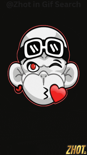 a monkey wearing sunglasses is blowing a kiss with a red heart in its mouth