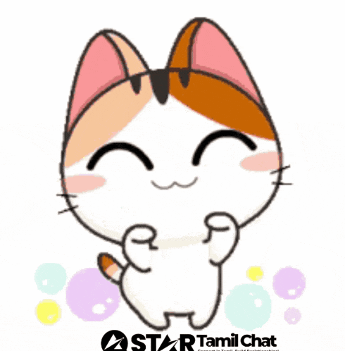 a cartoon of a cat with a star tamil chat logo behind it