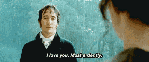 a man is standing in the rain talking to a woman who says i love you most ardently .
