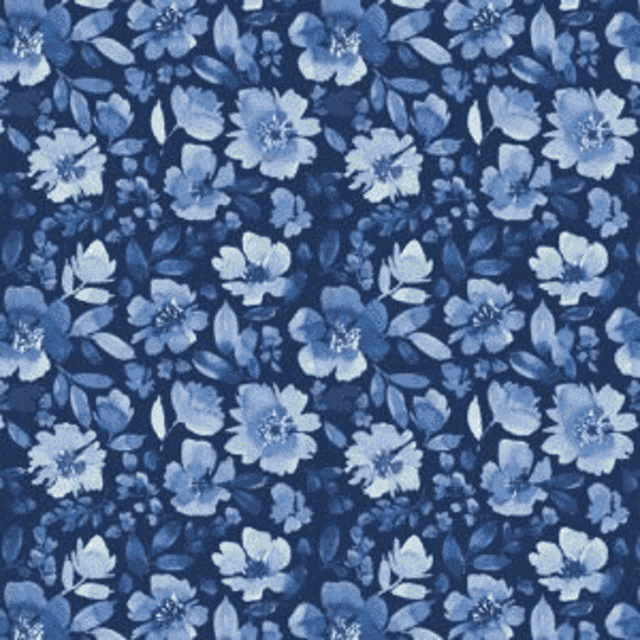 a seamless pattern with blue flowers on a dark blue background