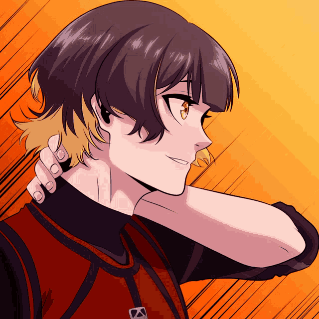 a drawing of a girl with short hair and a red vest