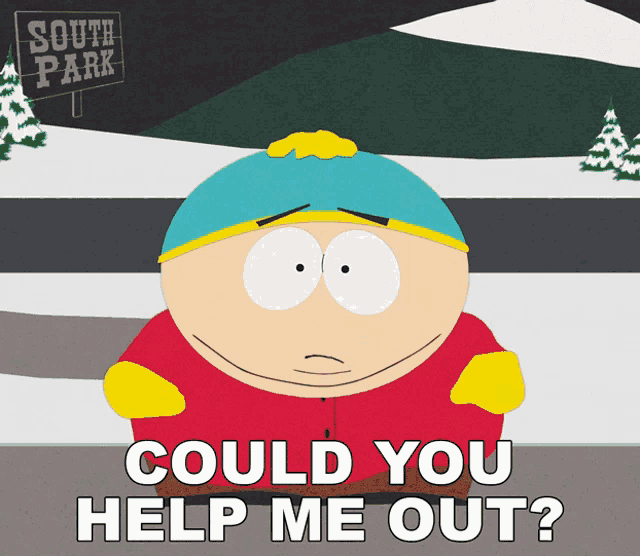 a cartoon character with a sign that says south park behind him
