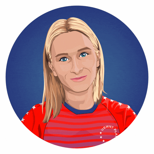 a cartoon drawing of a woman wearing a red shirt that says uswnt