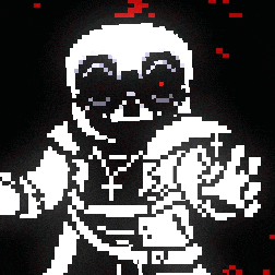a pixel art drawing of a person with a cross on their chest