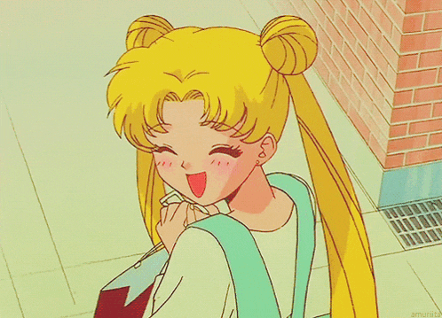 a cartoon of a girl with buns on her hair and a blue backpack