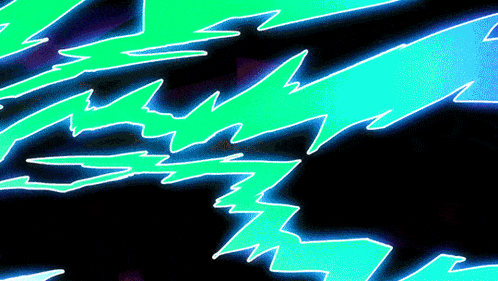 a black background with green and blue lightning bolts coming out of it