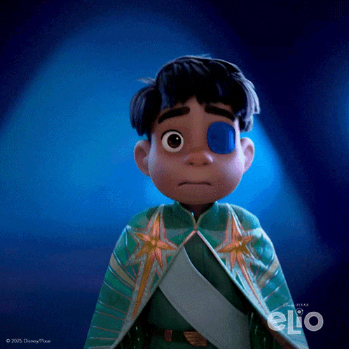 a cartoon character from the movie elio is wearing a blue eye patch
