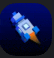 a blurry picture of a rocket on a blue background