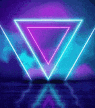 a neon triangle is glowing in the dark on a purple background .