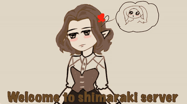 a drawing of a girl with a flower in her hair and the words welcome to shimaraki server below her