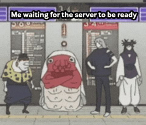 a cartoon of people waiting for the server to be ready .