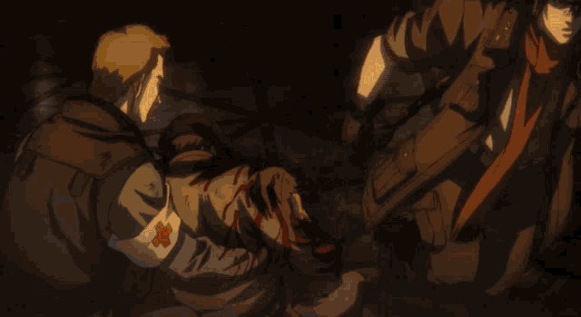 a drawing of a man holding a gun with a flame coming out of his hand
