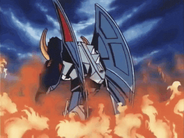 a cartoon drawing of a robot surrounded by fire and smoke