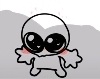 a black and white drawing of a cartoon character with big eyes and a smiley face .