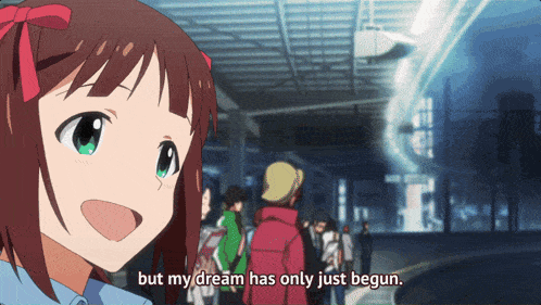 a girl says " but my dream has only just begun " in front of a crowd of people