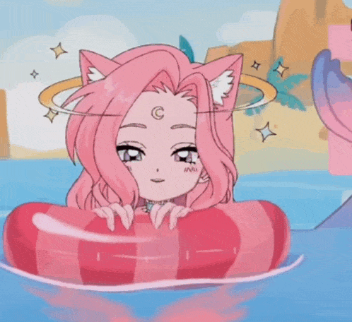 a cartoon drawing of a cat with a halo around her head