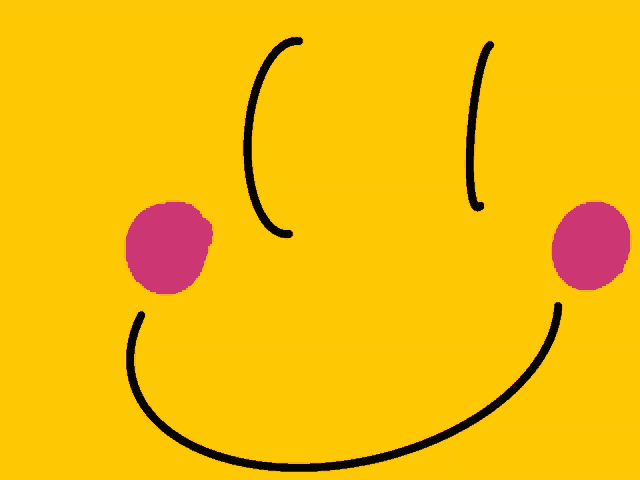 a yellow background with a smiley face with pink dots