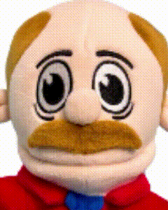 a stuffed man with a mustache and big eyes